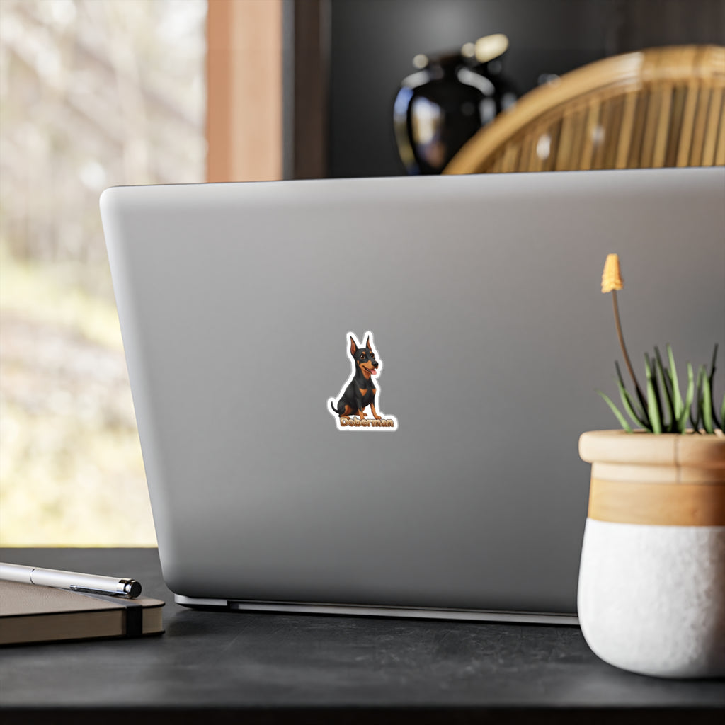 Doberman dog vinyl decal sticker on a laptop lid