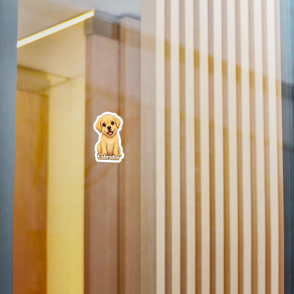 Labrador Retriever puppy vinyl decal sticker applied to a glass door