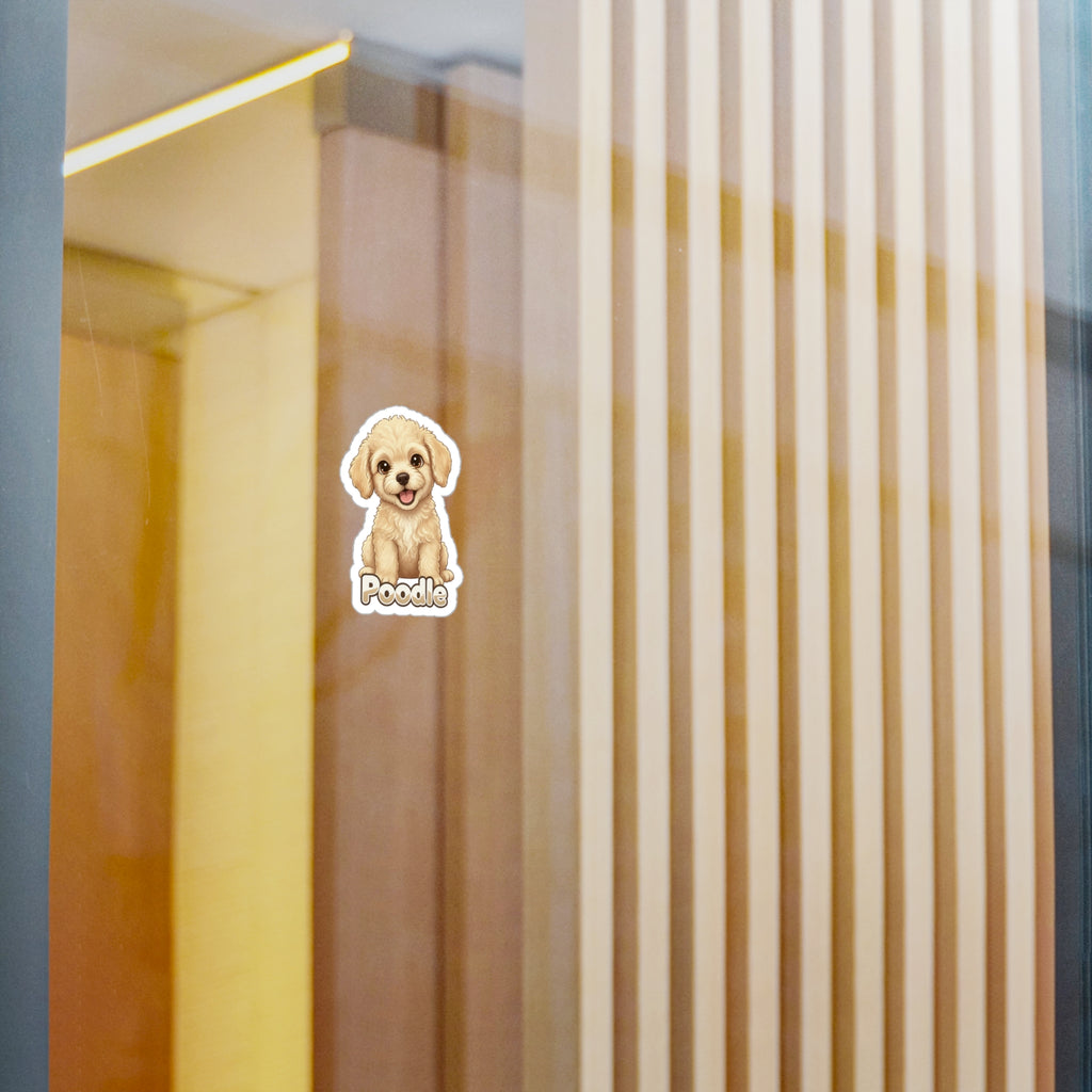 Poodle dog puppy vinyl decal sticker applied to a glass surface