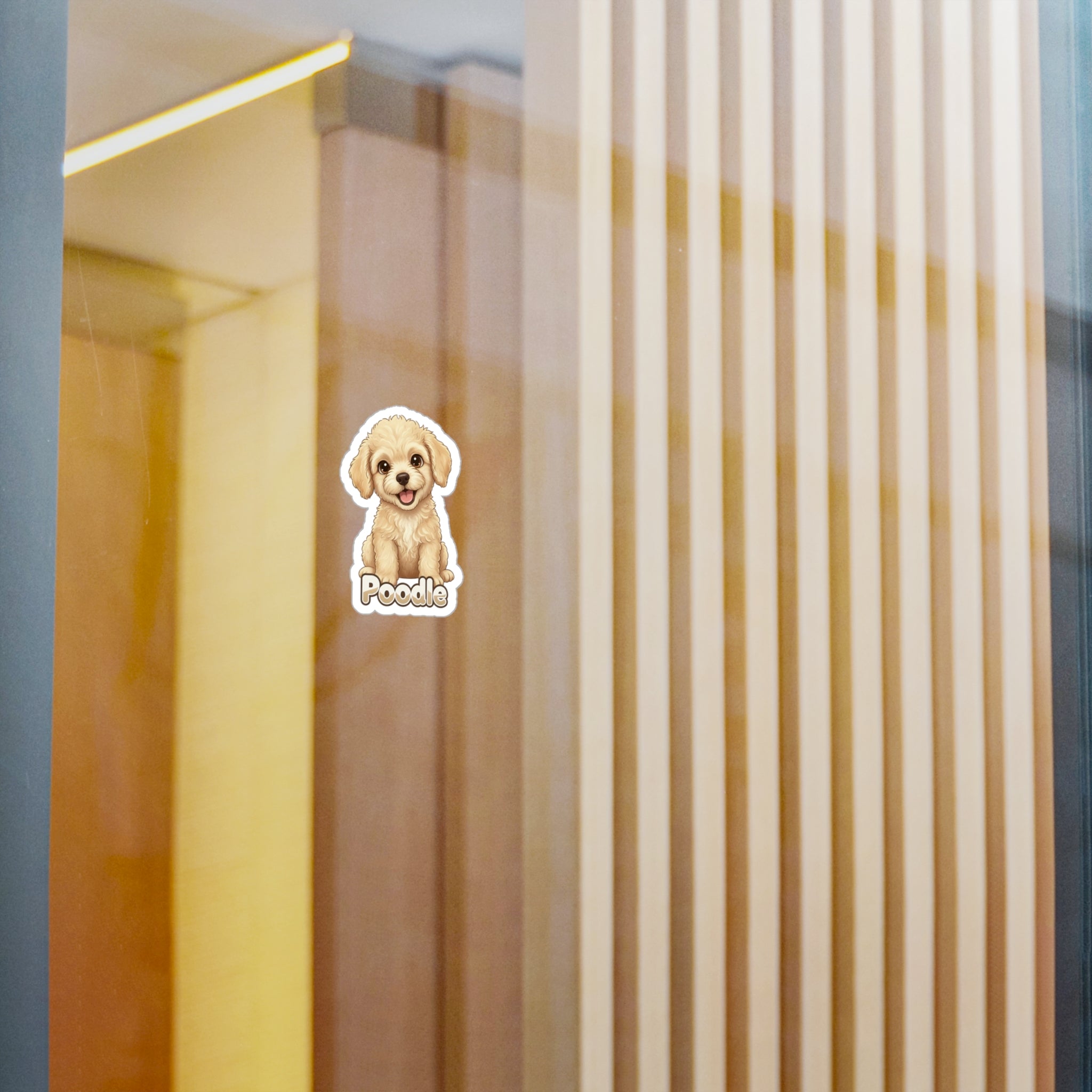 Poodle dog puppy vinyl decal sticker applied to a glass surface