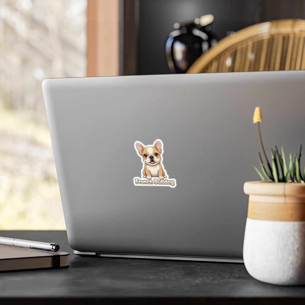 French Bulldog puppy vinyl decal sticker on a laptop lid