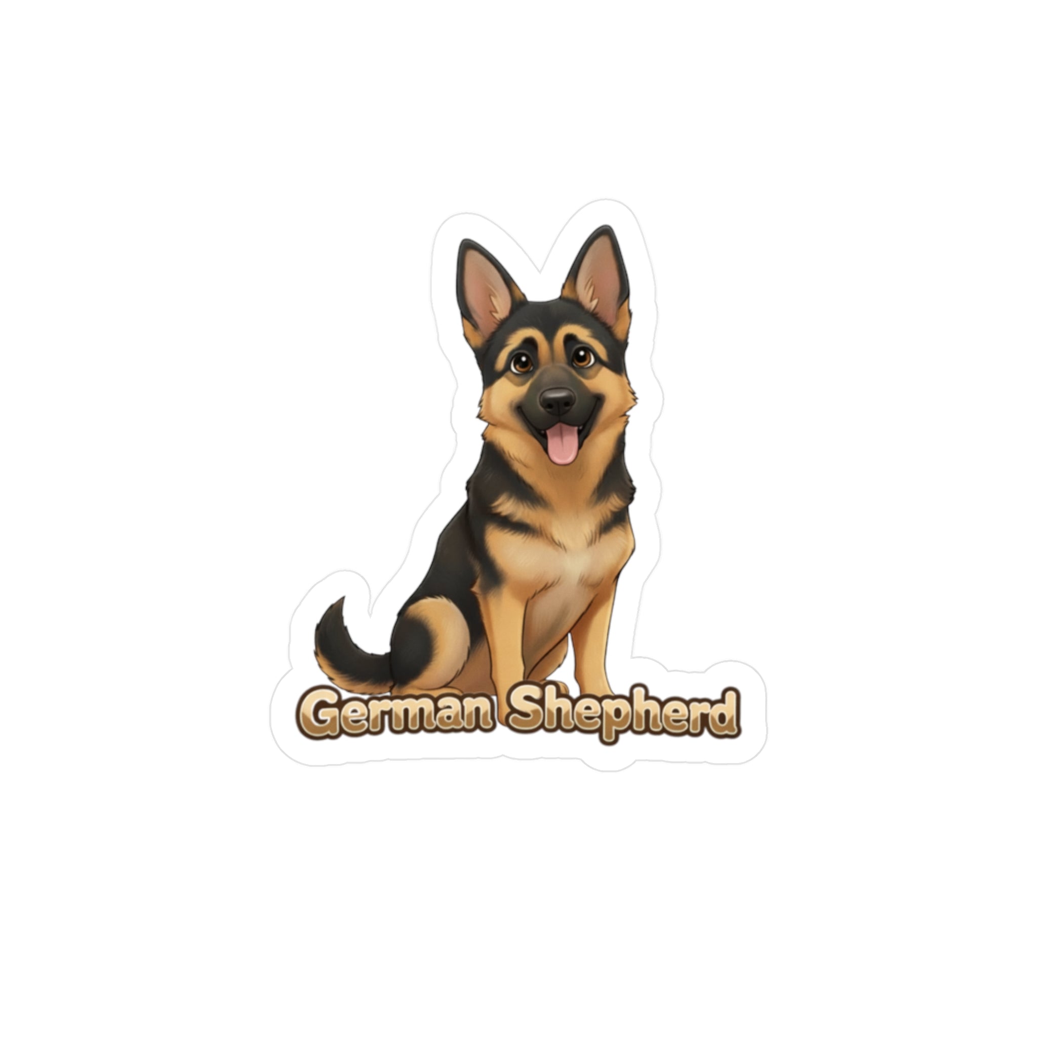German Shepherd Dog vinyl decal sticker featuring an illustrated dog sitting with the text German Shepherd below