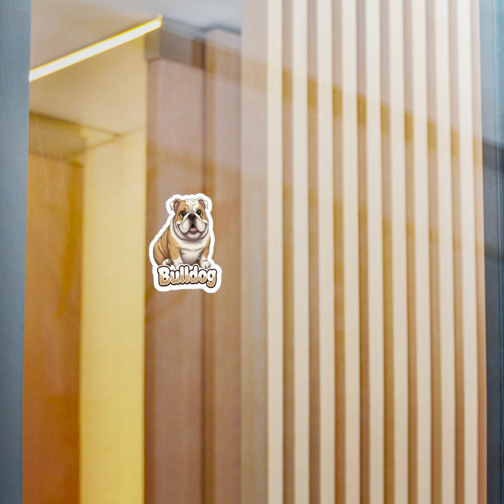 Bulldog dog vinyl decal sticker applied to a glass surface