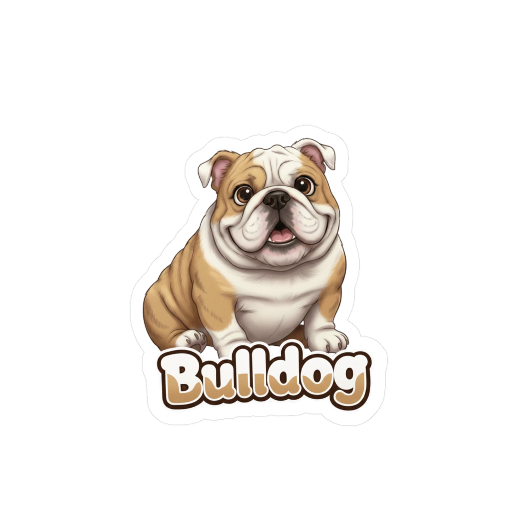 Bulldog dog vinyl decal sticker featuring a cartoon illustration of a seated bulldog