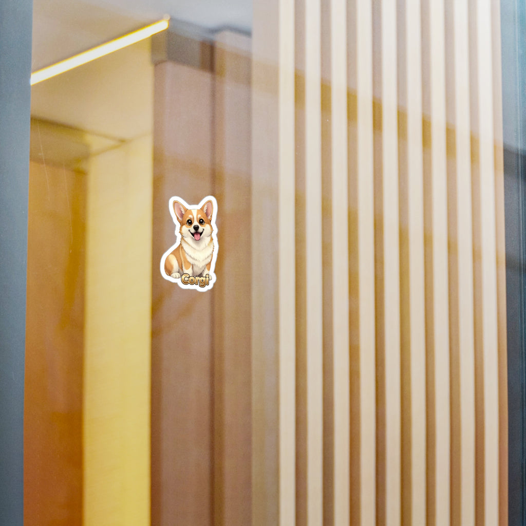 Corgi dog vinyl decal sticker applied to a glass surface