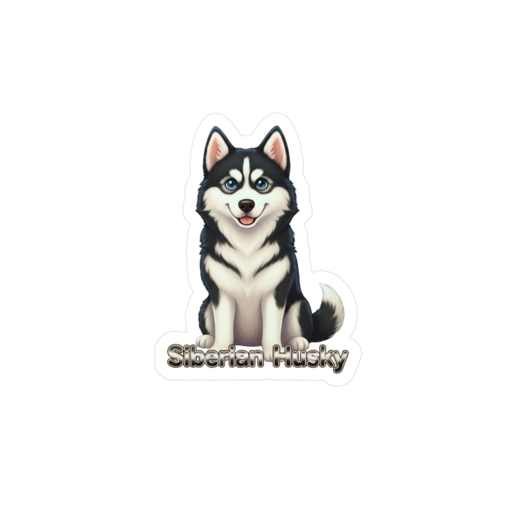 Siberian Husky dog vinyl decal sticker with black and white fur and blue eyes