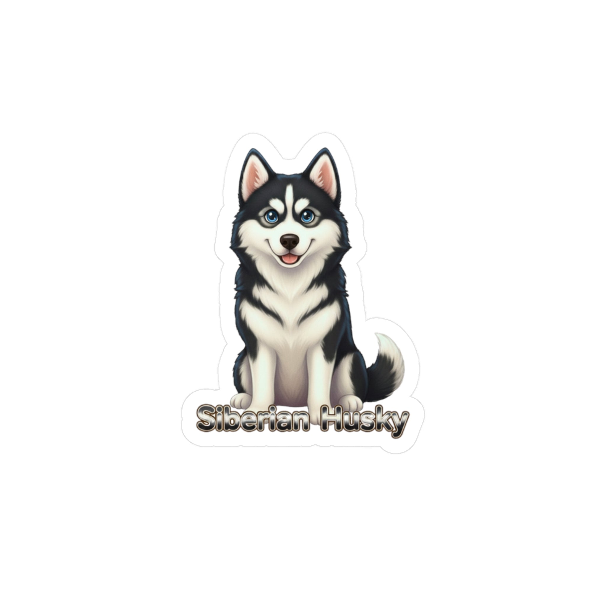 Siberian Husky dog vinyl decal sticker with black and white fur and blue eyes