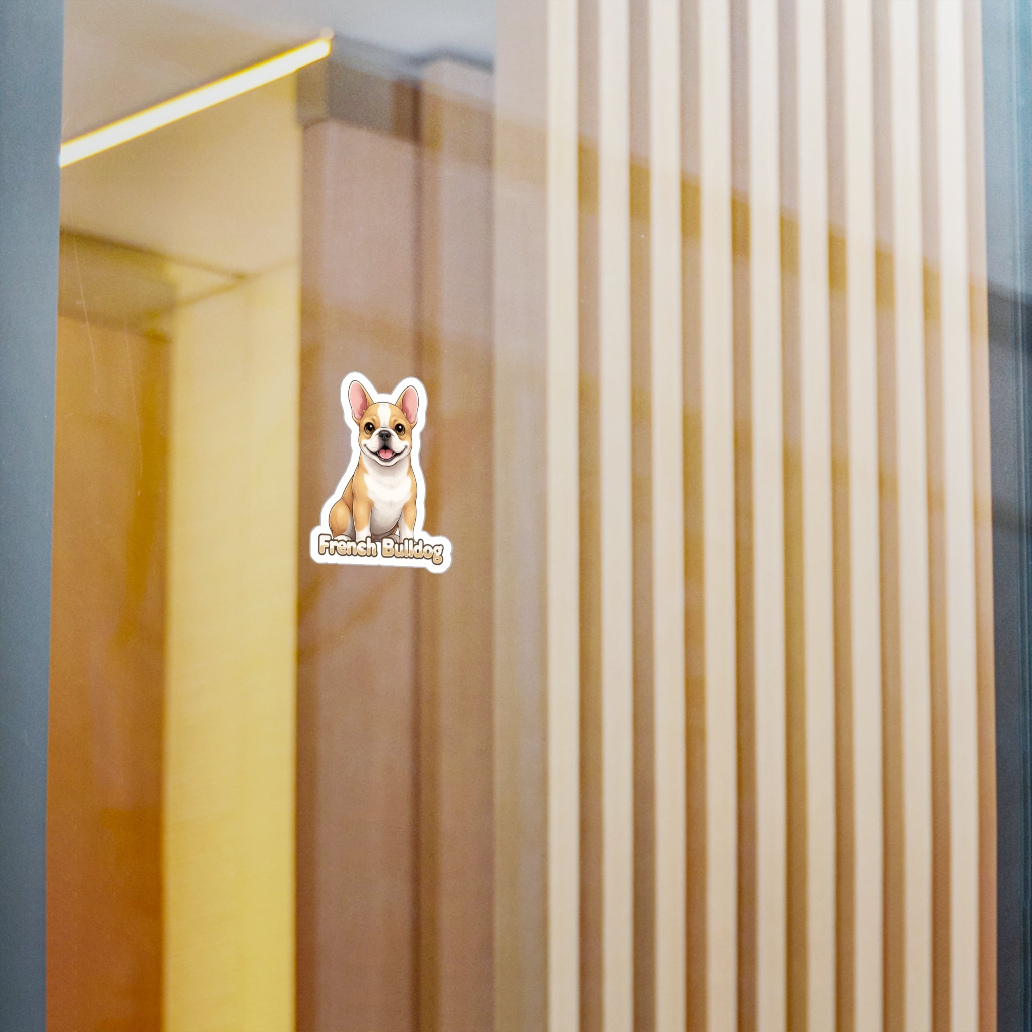 French Bulldog vinyl decal sticker applied to a glass door