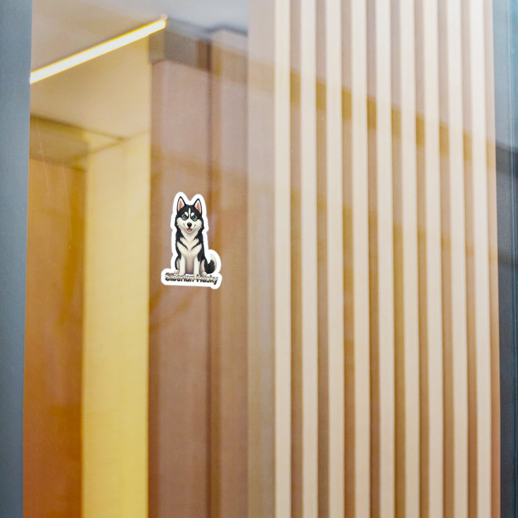 Siberian Husky dog vinyl decal sticker applied to a glass door