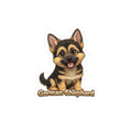 German Shepherd dog puppy sticker with text label