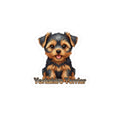 A die-cut sticker featuring a cute cartoon illustration of a Yorkshire Terrier dog with the text 'Yorkshire Terrier' underneath, shown on a plain white background.