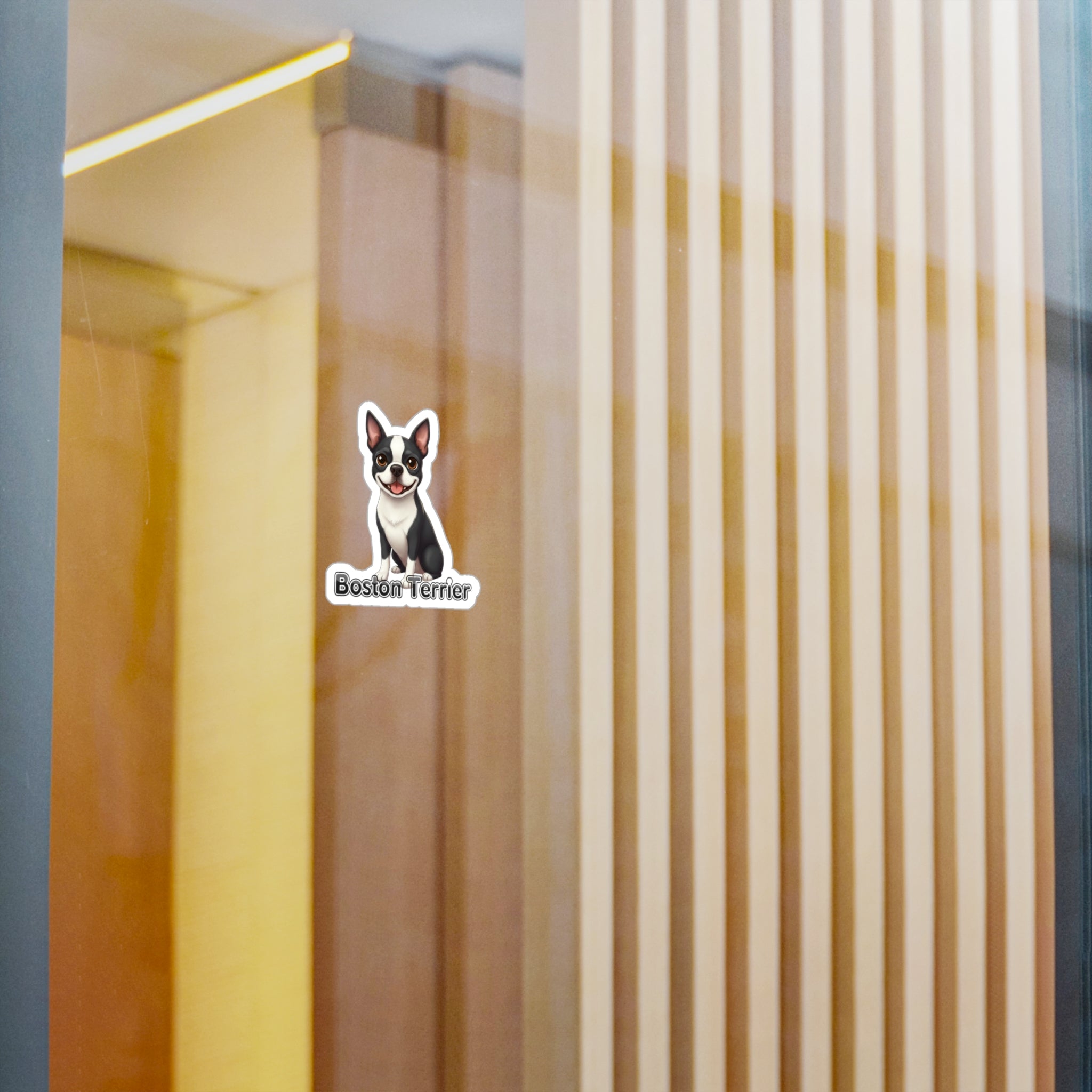 Boston Terrier dog vinyl decal sticker on a glass door
