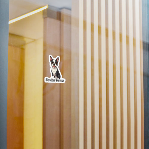 Boston Terrier dog vinyl decal sticker on a glass door