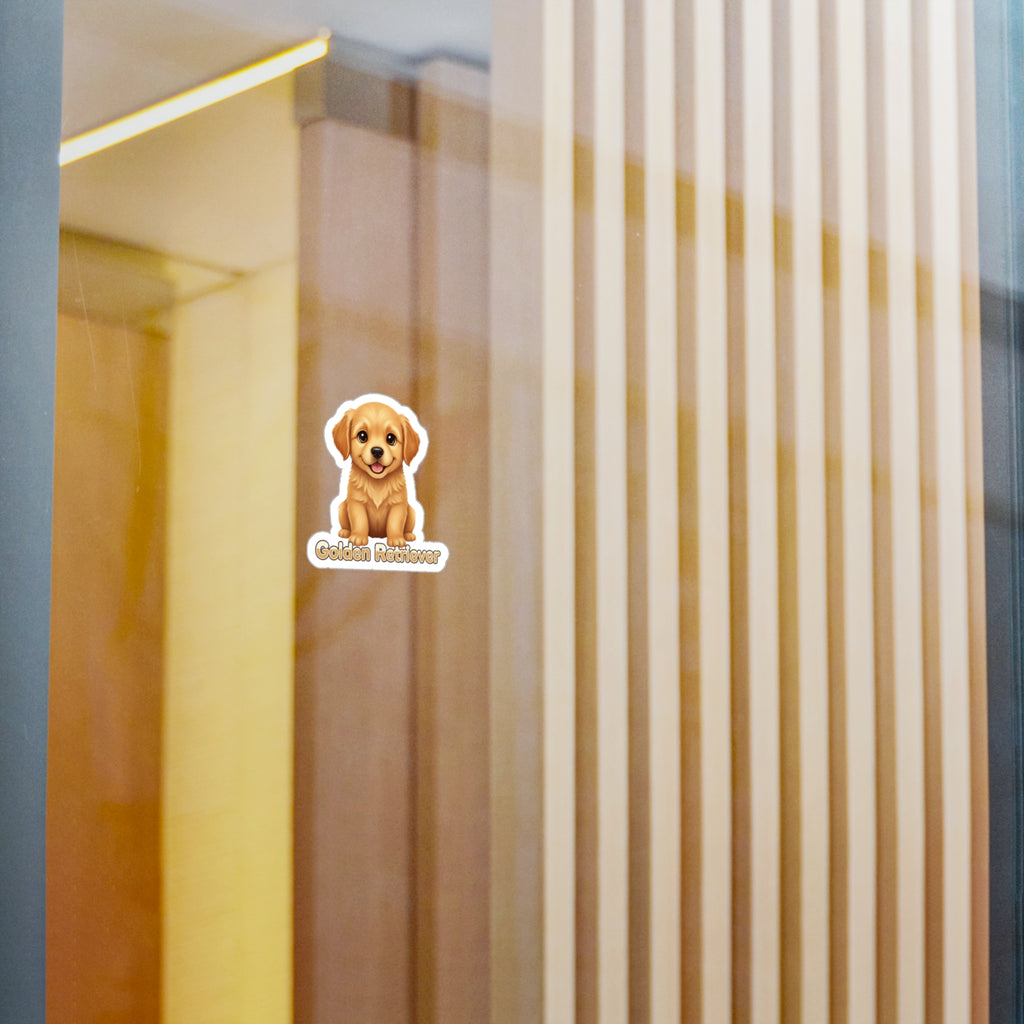 Golden Retriever puppy vinyl decal sticker on a glass door