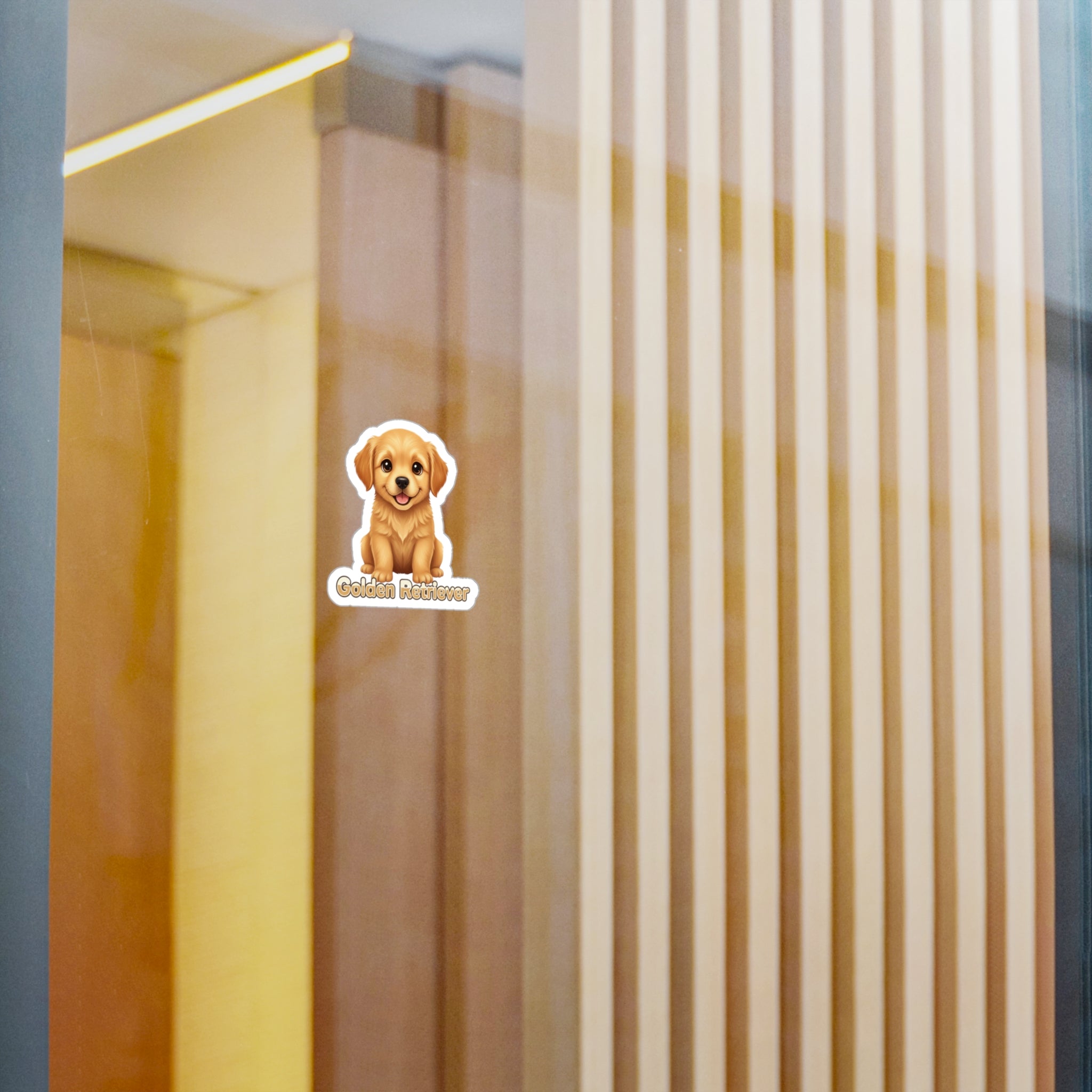 Golden Retriever puppy vinyl decal sticker on a glass door