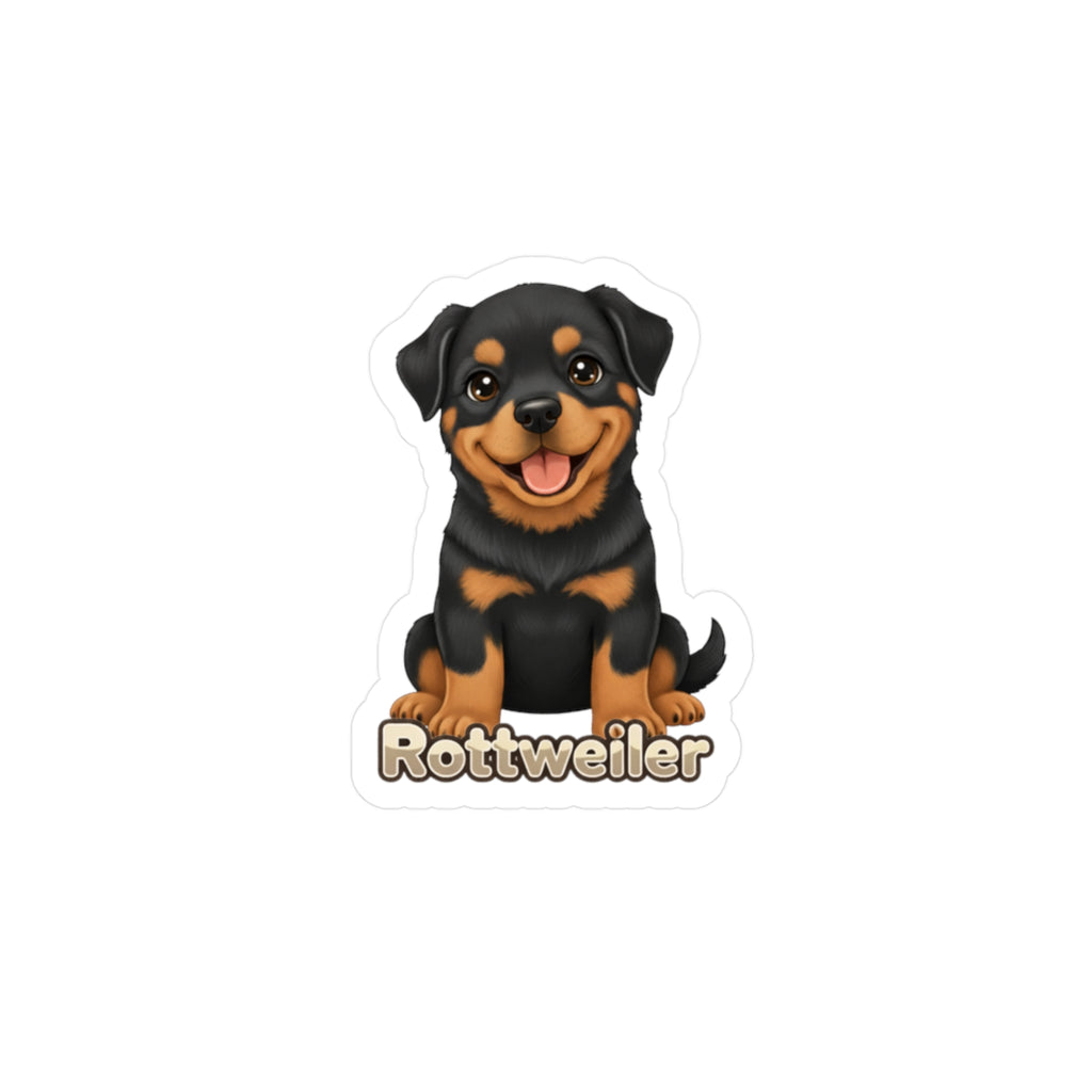 Rottweiler dog puppy vinyl decal sticker with cartoon illustration of a sitting puppy