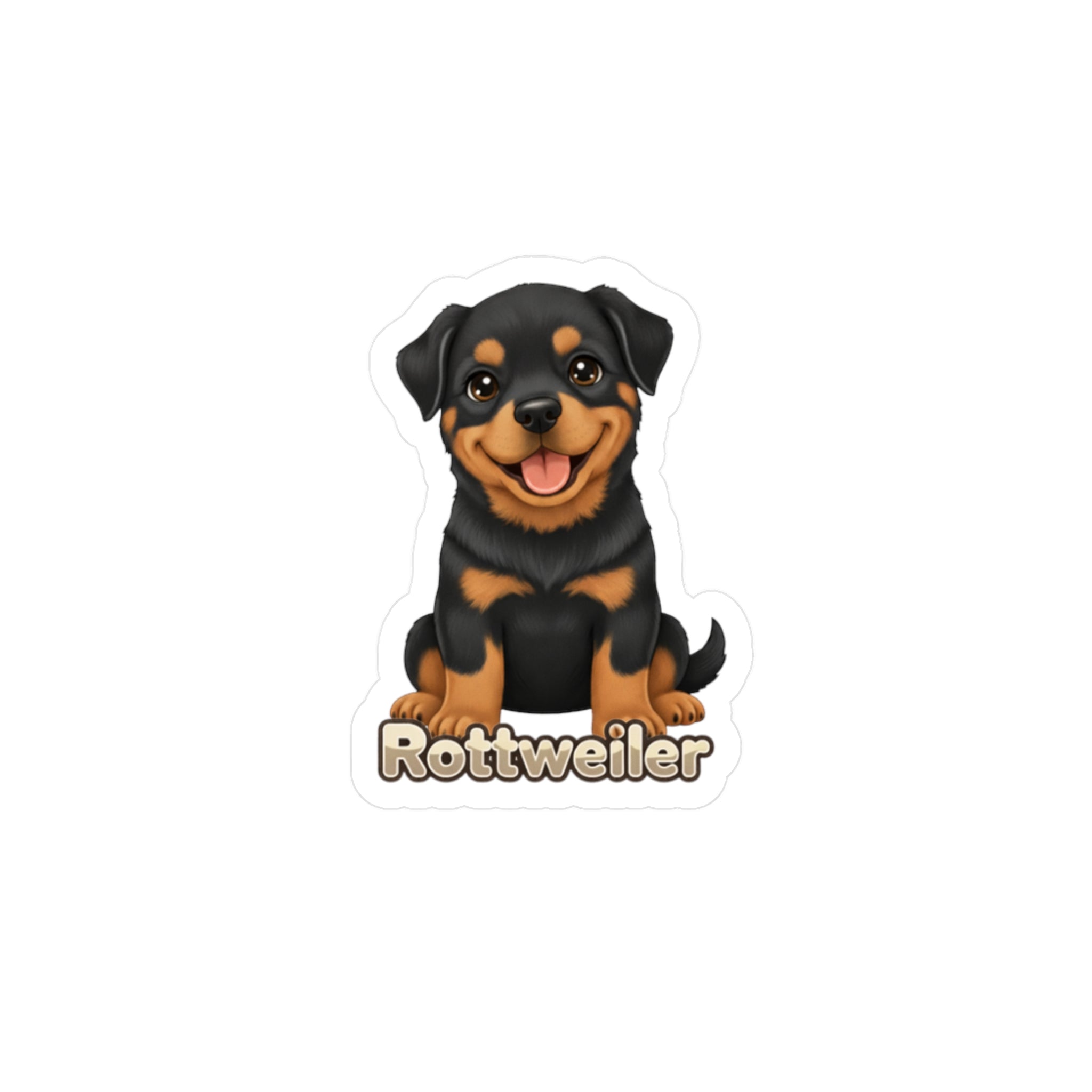 Rottweiler dog puppy vinyl decal sticker with cartoon illustration of a sitting puppy