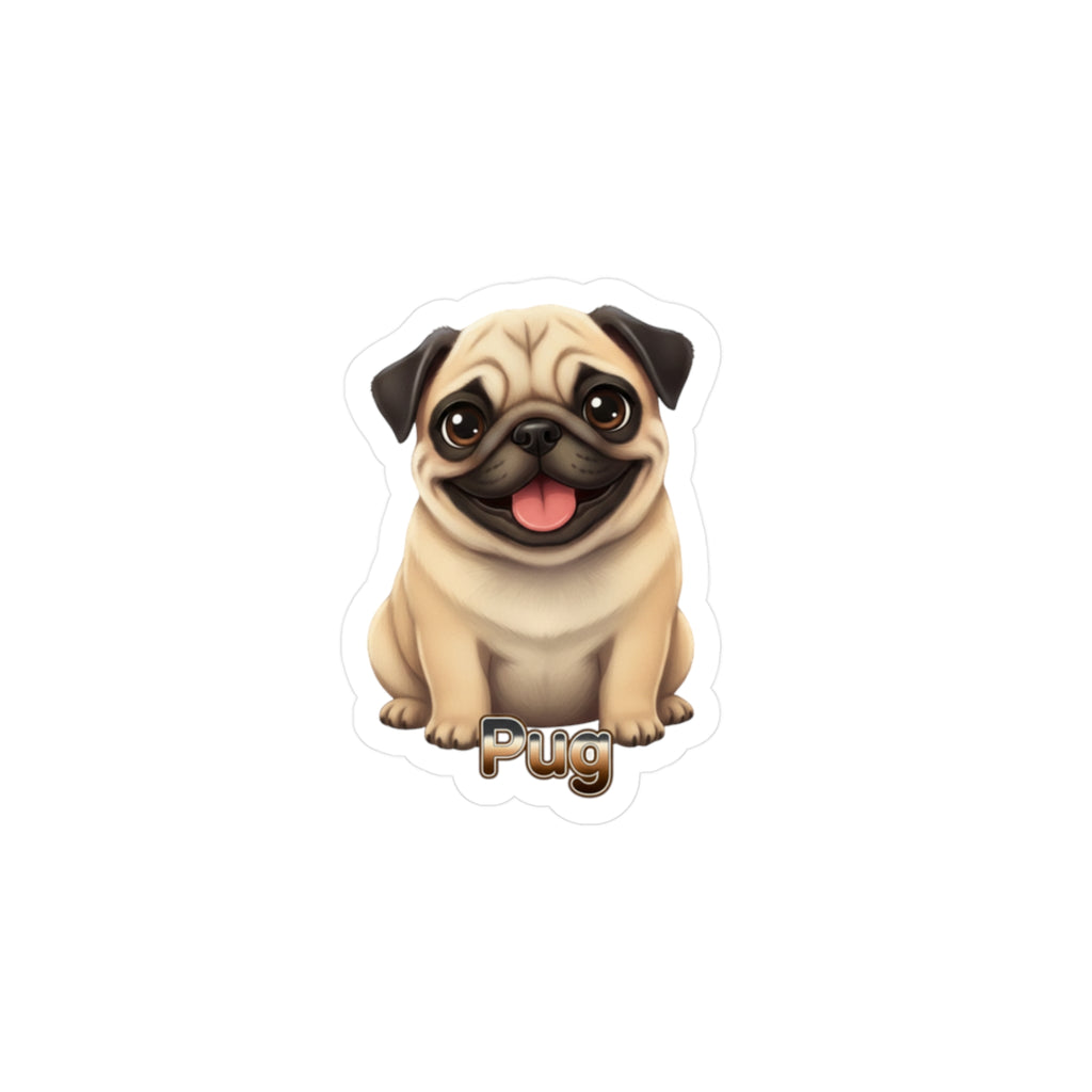 Pug dog puppy vinyl decal sticker with a cartoon pug illustration