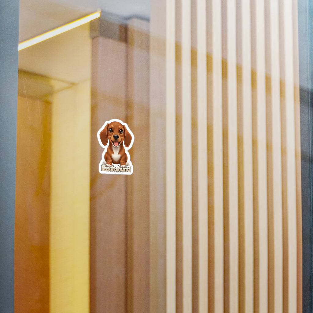 Dachshund dog puppy vinyl decal sticker on a glass door