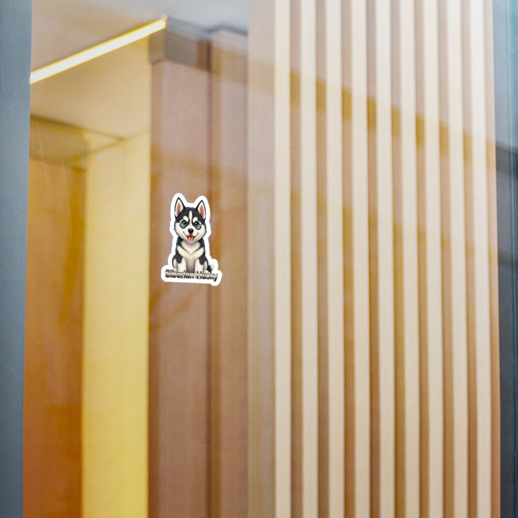 Siberian Husky dog puppy vinyl decal sticker on a glass door