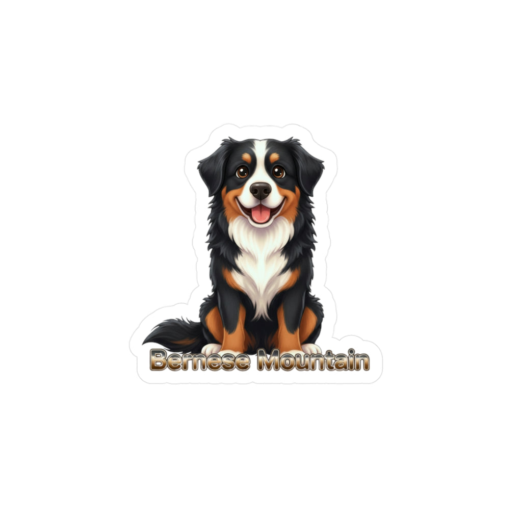 Bernese Mountain Dog vinyl decal sticker featuring a sitting dog illustration