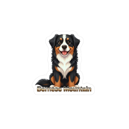 Bernese Mountain Dog vinyl decal sticker featuring a sitting dog illustration