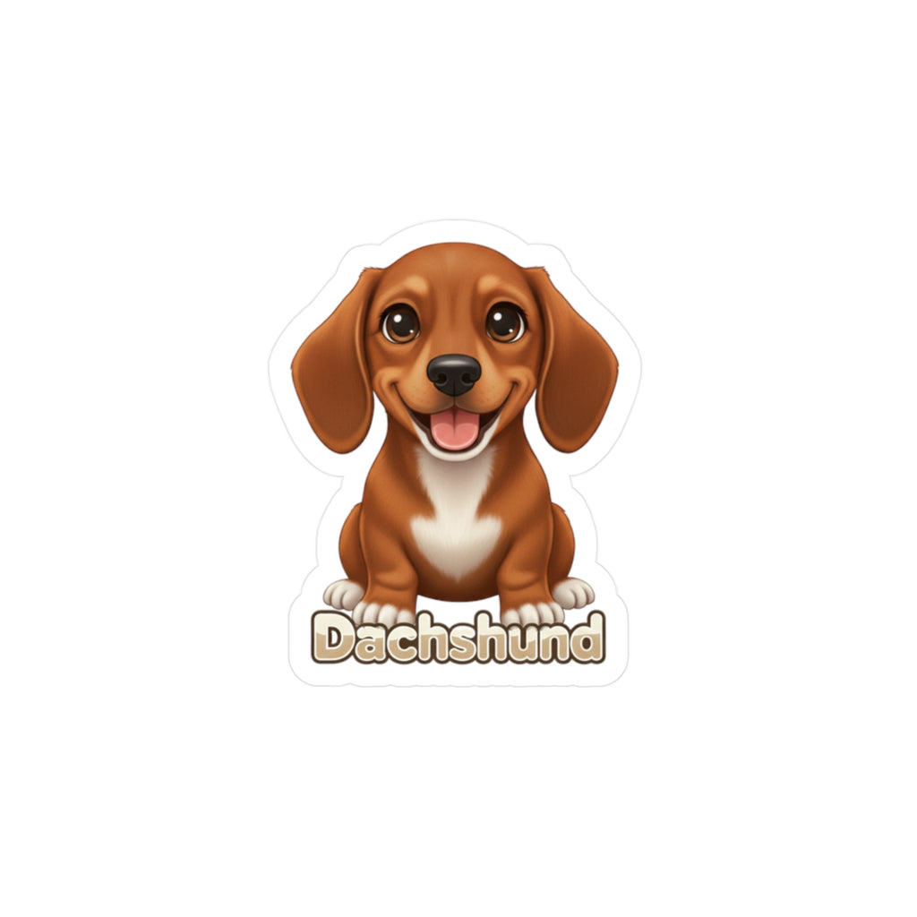 Dachshund dog puppy vinyl decal sticker with brown fur and white chest markings