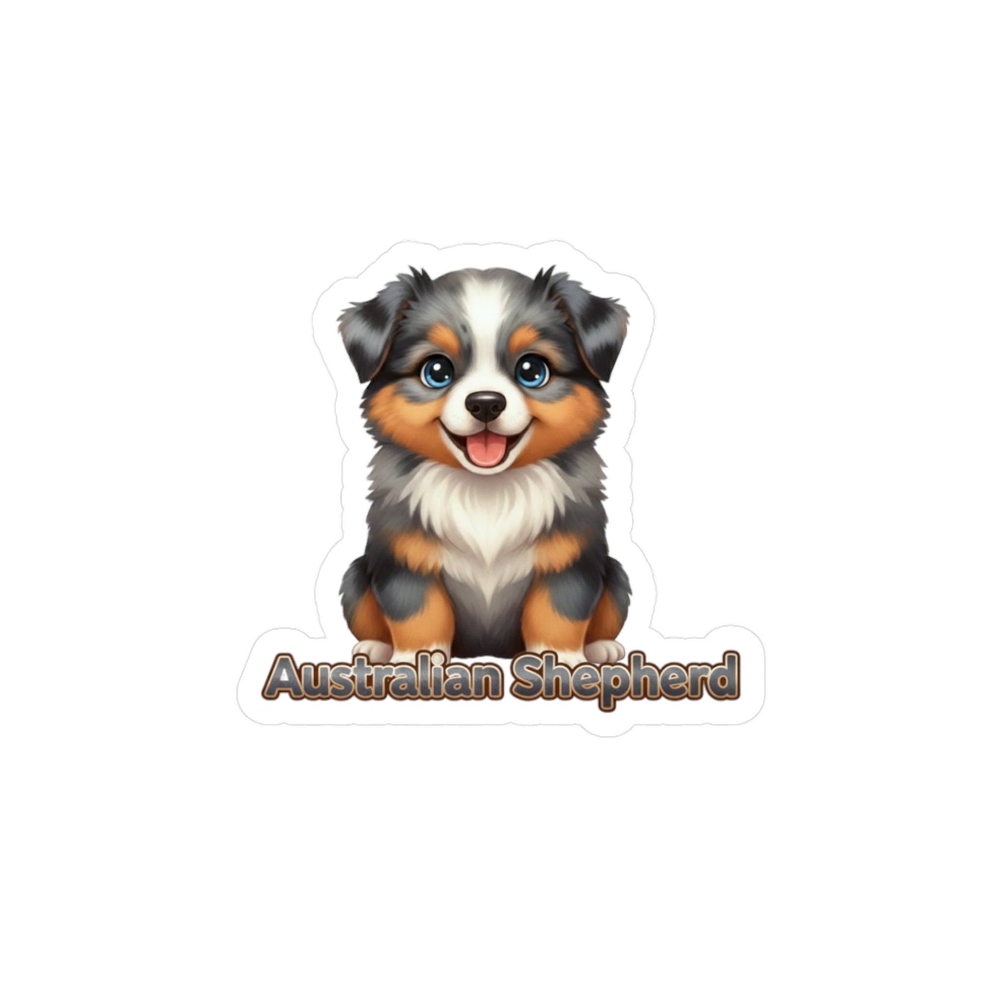 Australian Shepherd puppy vinyl decal sticker with blue eyes and brown and black fur