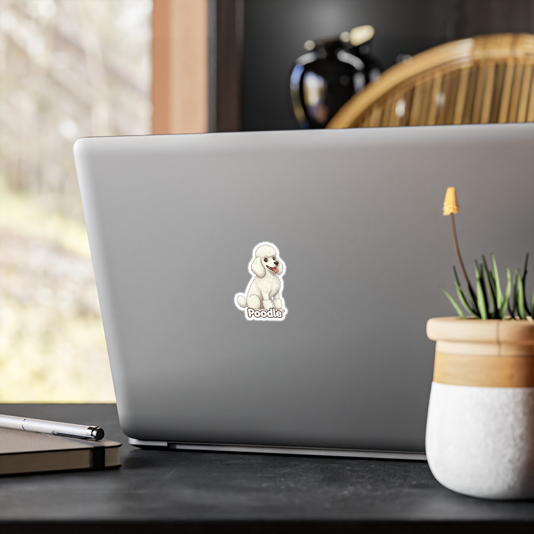 Poodle dog cute vinyl decal sticker on a laptop lid