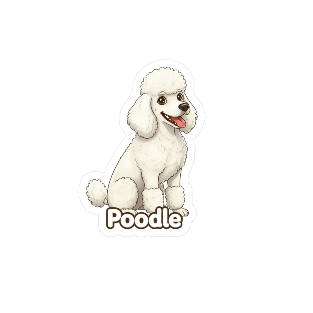 Poodle dog vinyl decal sticker with white curly fur and the word Poodle written below