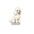Poodle dog vinyl decal sticker with white curly fur and the word Poodle written below