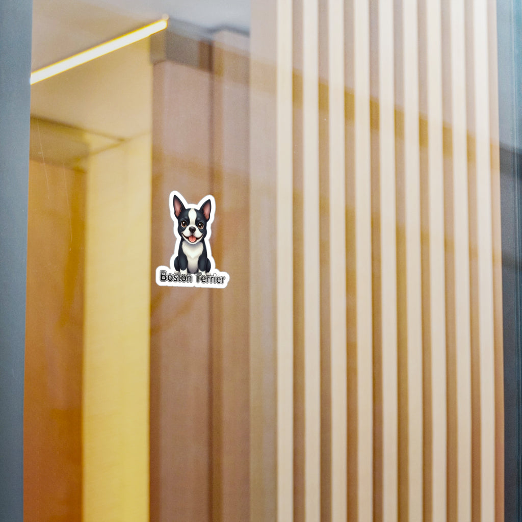 Boston Terrier dog puppy vinyl decal sticker on a glass door