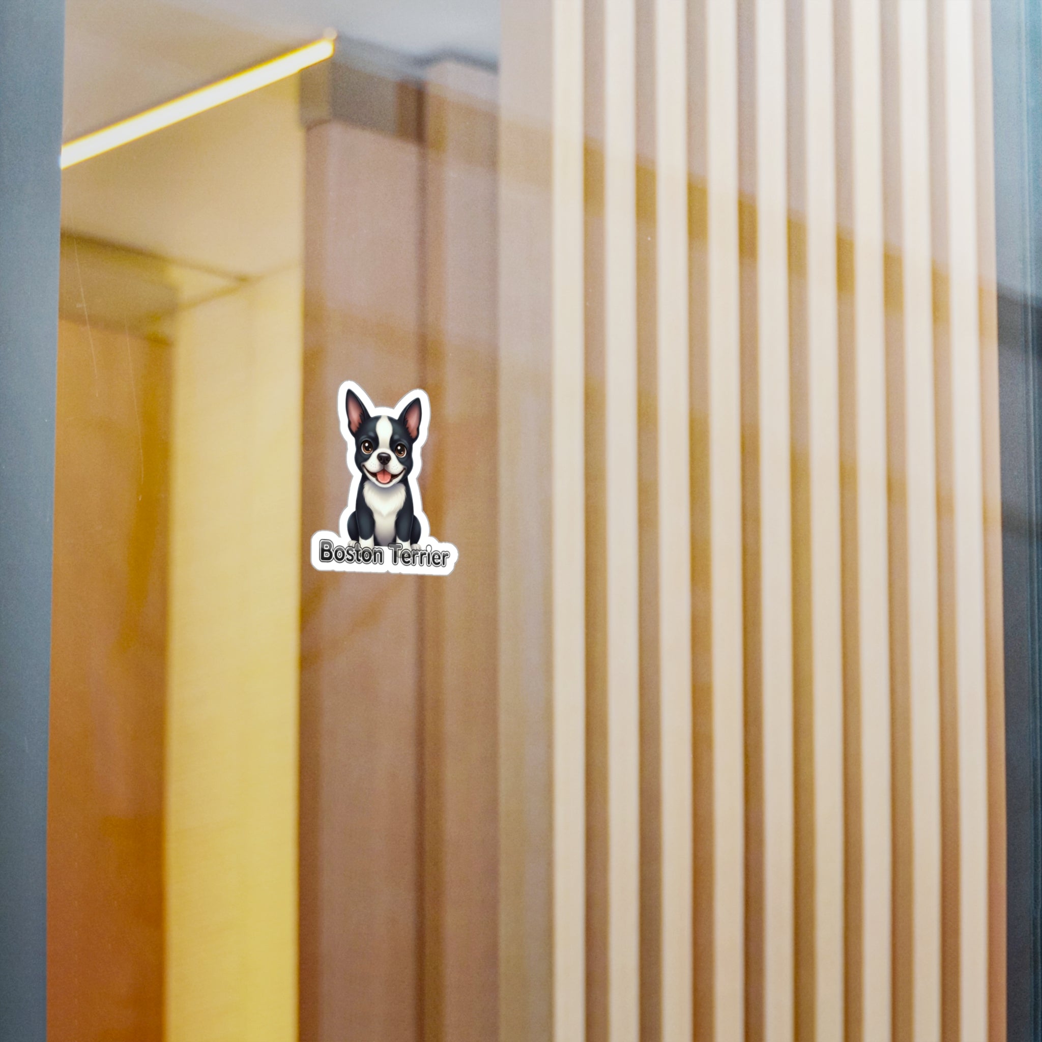 Boston Terrier dog puppy vinyl decal sticker on a glass door