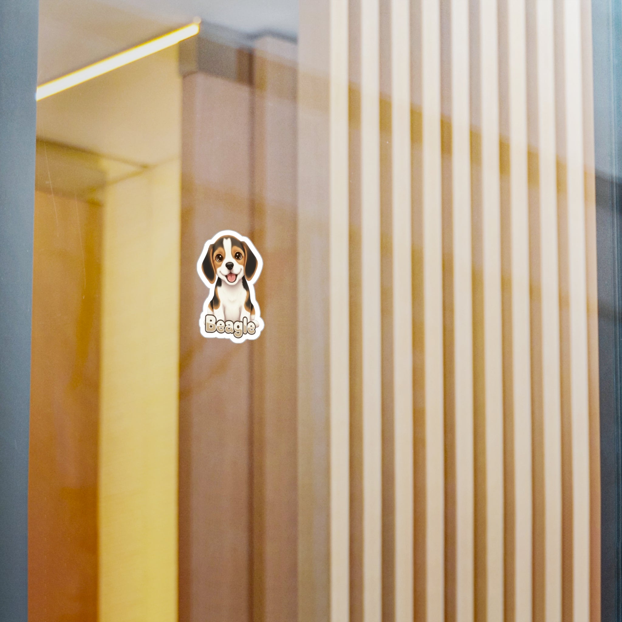 Beagle dog puppy vinyl decal sticker applied to a glass door