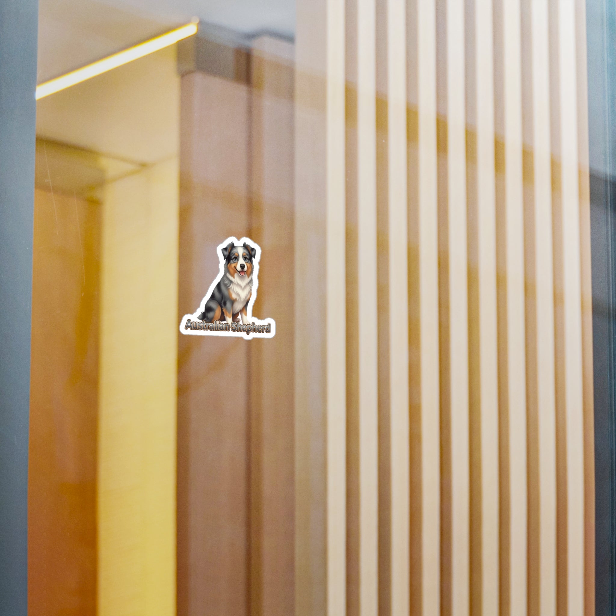 Australian Shepherd dog vinyl decal sticker on a glass door