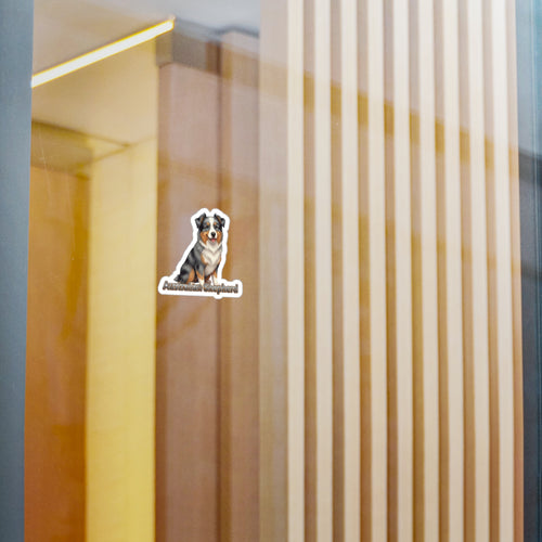 Australian Shepherd dog vinyl decal sticker on a glass door