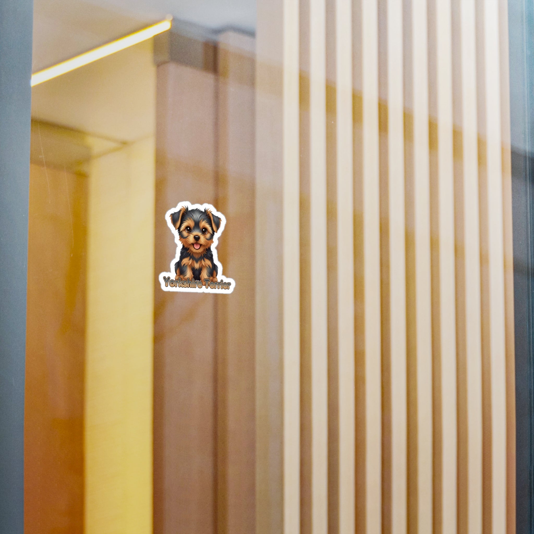 Yorkshire Terrier dog puppy vinyl decal sticker on a glass surface