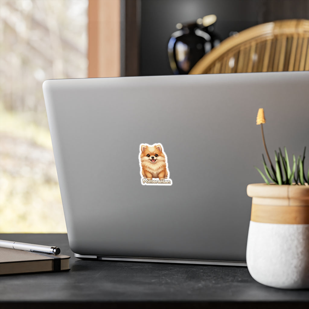 Pomeranian dog puppy vinyl decal sticker on a laptop lid
