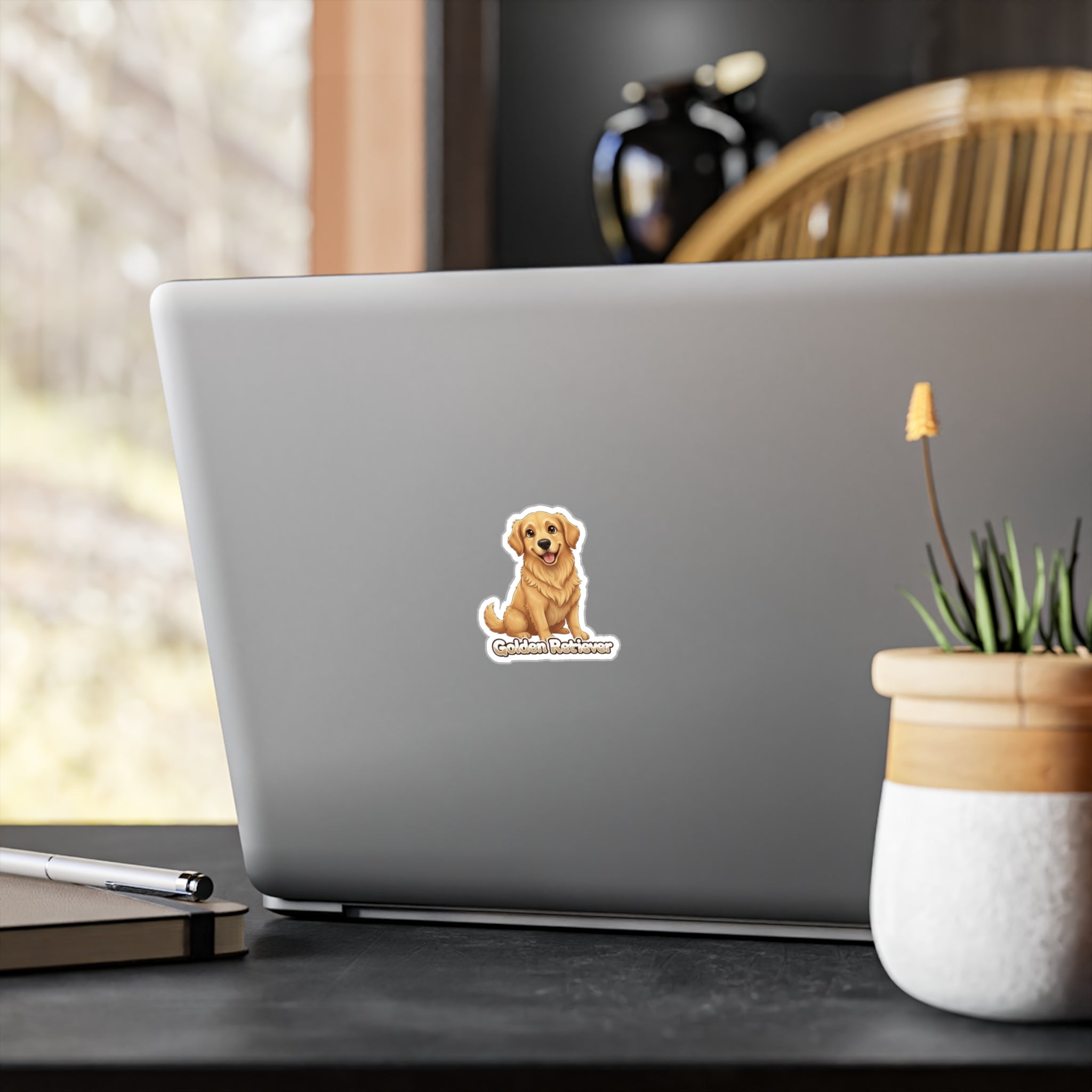Golden Retriever dog vinyl decal sticker on a laptop lid