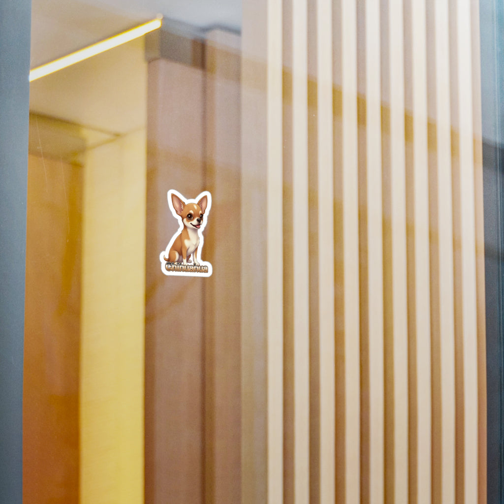 Chihuahua dog vinyl decal sticker applied to a glass surface