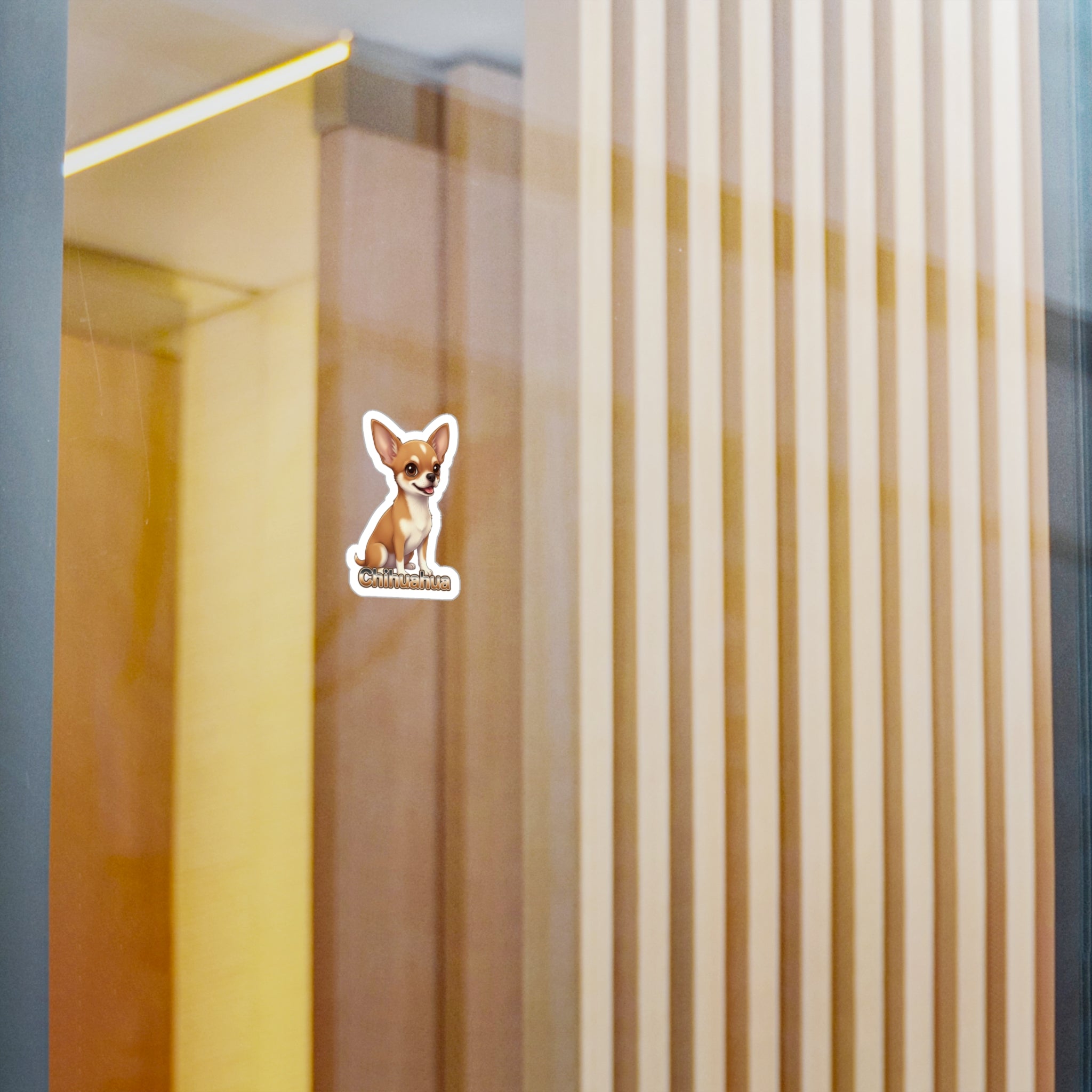 Chihuahua dog vinyl decal sticker applied to a glass surface