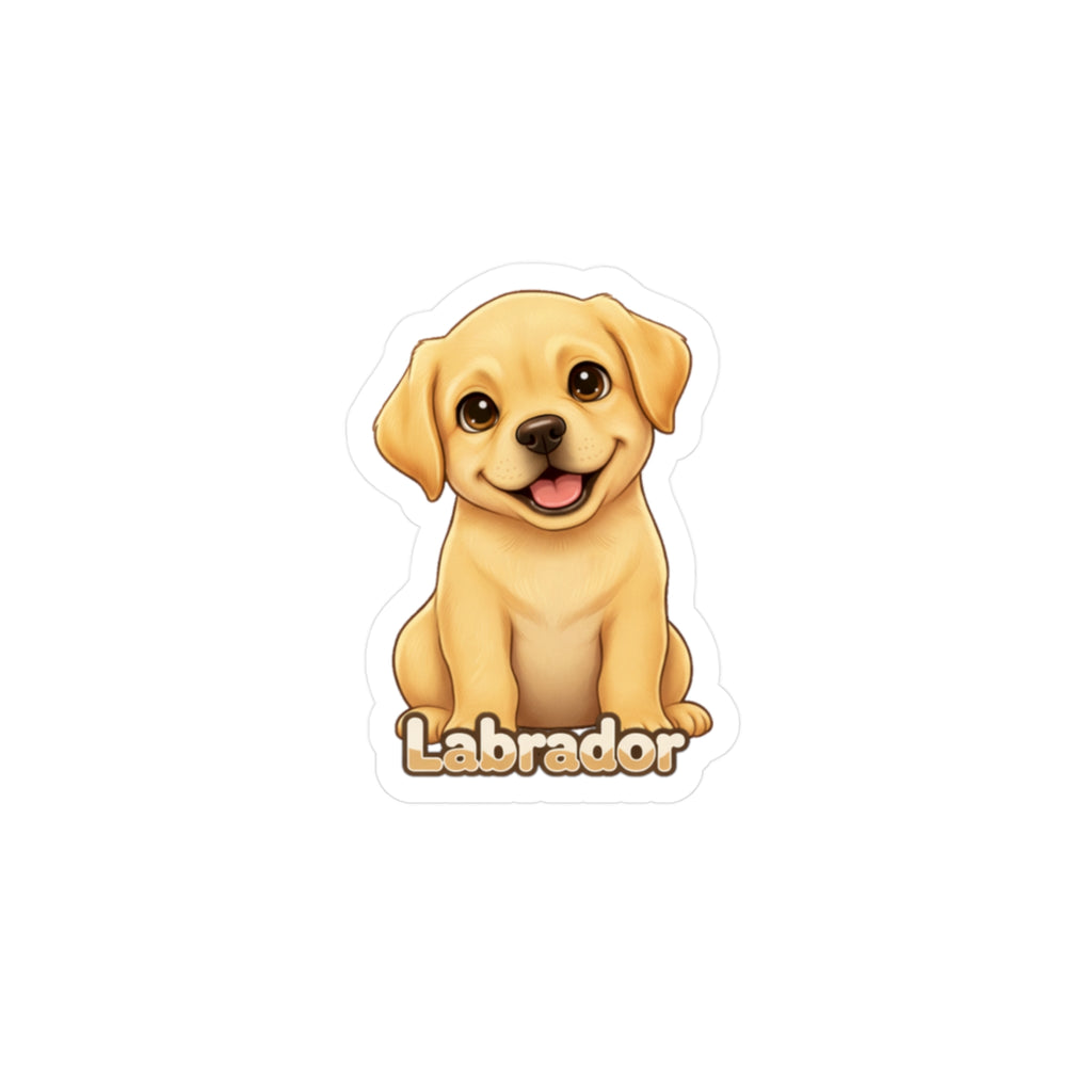 Labrador Retriever puppy vinyl decal sticker with the word Labrador written below