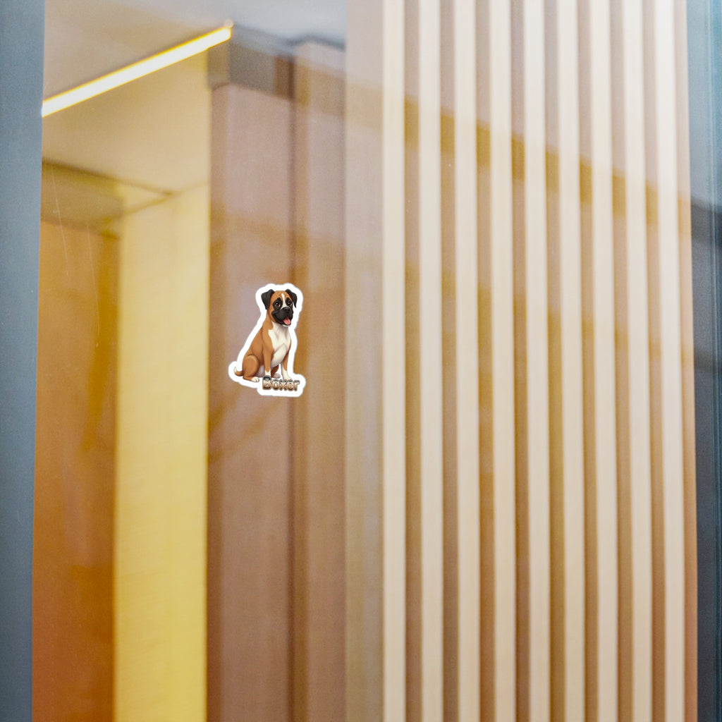 Boxer dog vinyl decal sticker applied to a glass surface