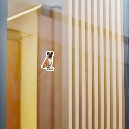 Boxer dog vinyl decal sticker applied to a glass surface