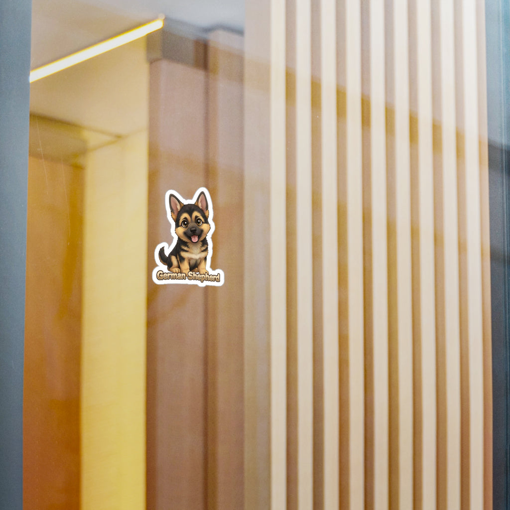 German Shepherd dog puppy sticker on a glass door