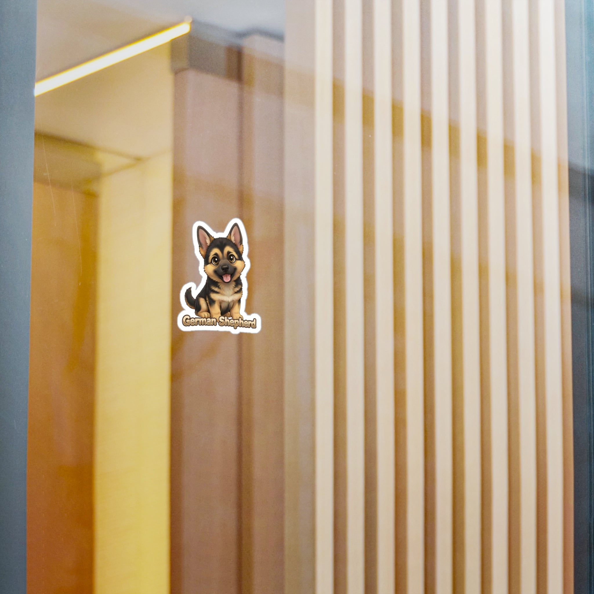 German Shepherd dog puppy sticker on a glass door