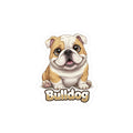 Bulldog dog puppy vinyl decal sticker with cartoon illustration of a sitting bulldog
