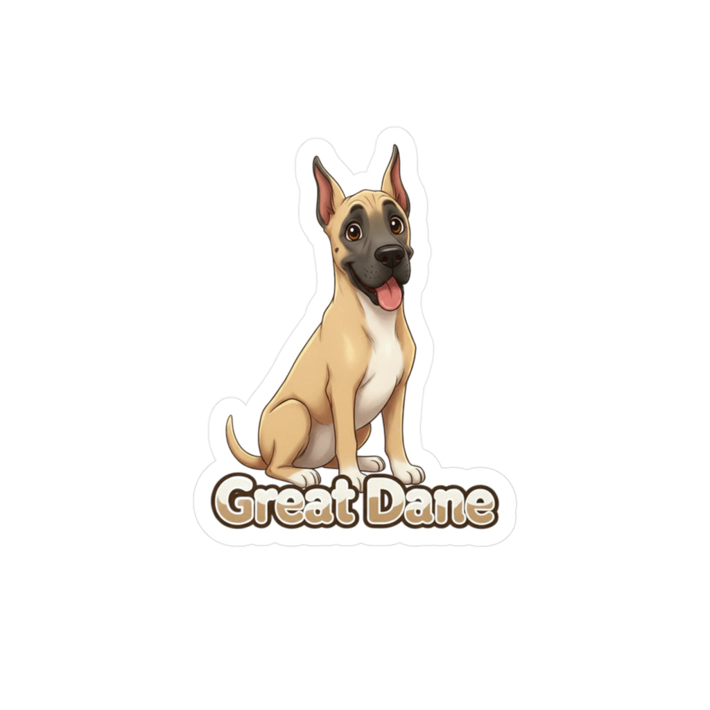 Great Dane dog vinyl decal sticker with cartoon illustration of a fawn dog sitting