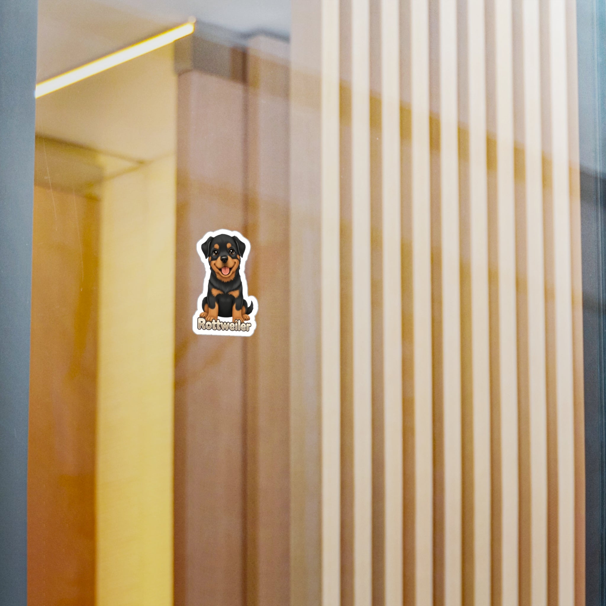 Rottweiler dog puppy vinyl decal sticker on a glass door