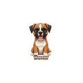 Boxer dog puppy vinyl decal sticker with brown and white fur sitting and smiling